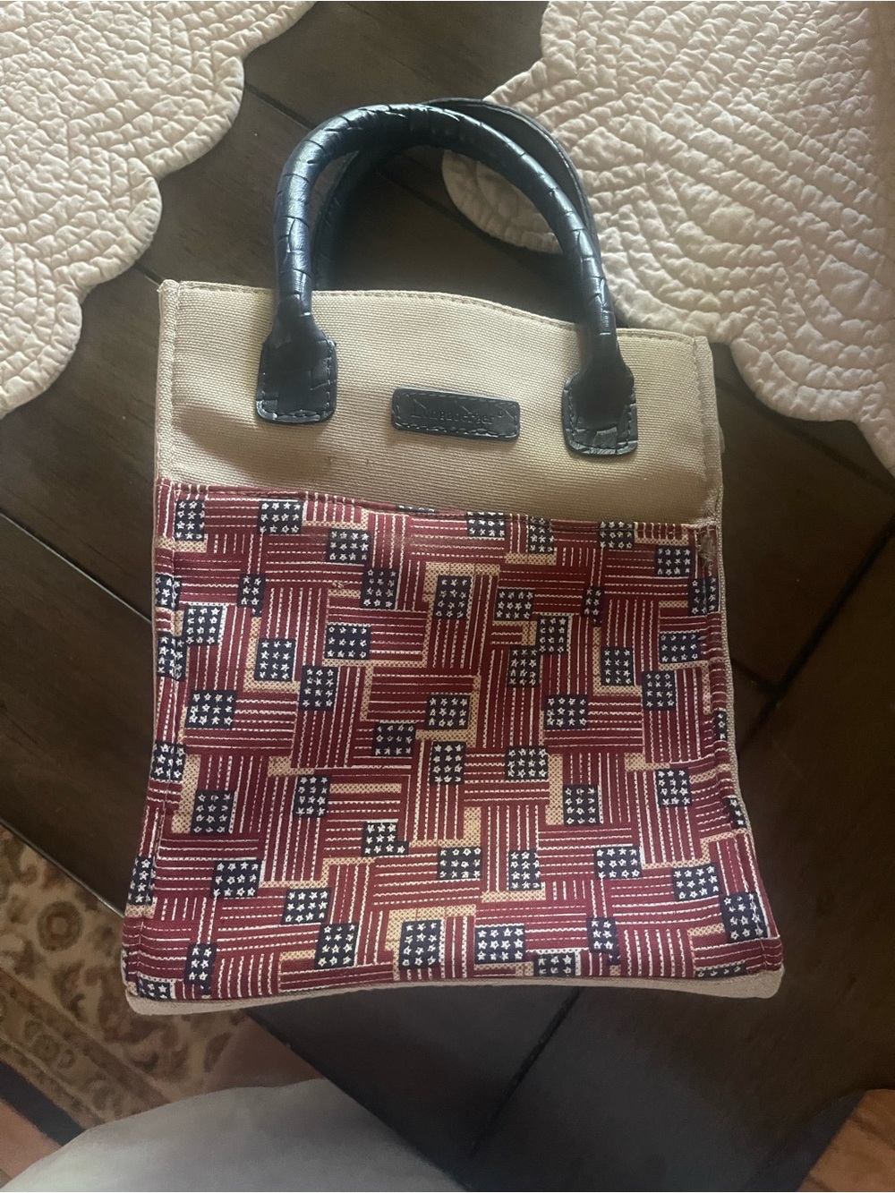 Longerberger Canvas Tote Bag with Americana Pattern